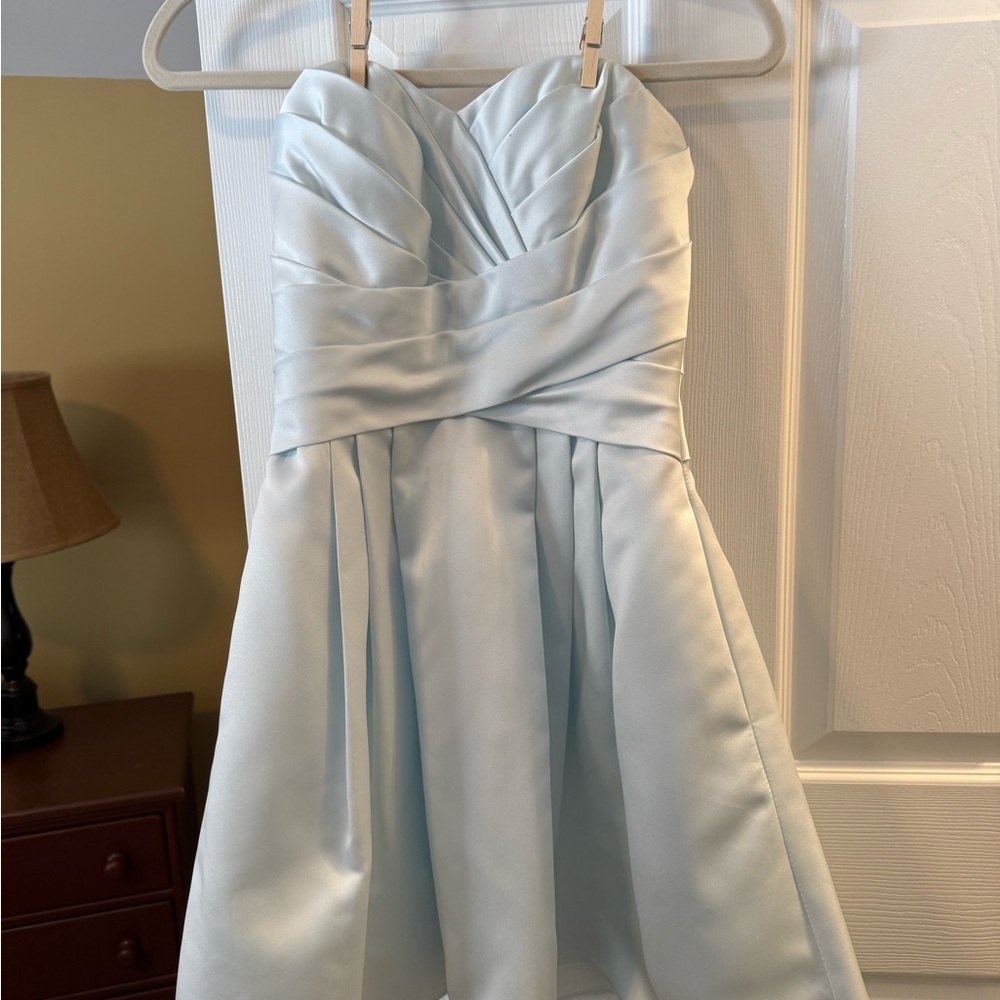 David's Bridal Blue Strapless A-line Dress